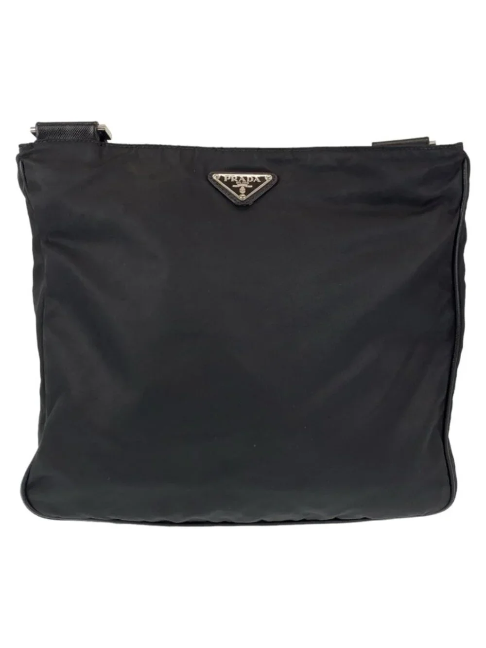 Prada Tessuto Triangle Logo Black Silver Nylon Shoulder Bag